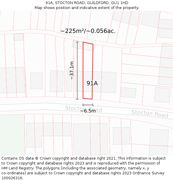 91A, STOCTON ROAD, GUILDFORD, GU1 1HD: Plot and title map