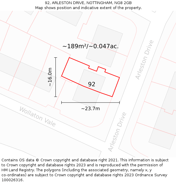 92, ARLESTON DRIVE, NOTTINGHAM, NG8 2GB: Plot and title map