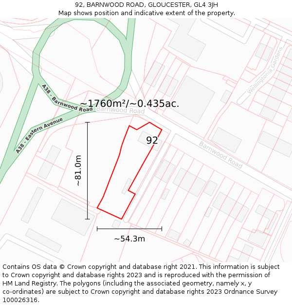 92, BARNWOOD ROAD, GLOUCESTER, GL4 3JH: Plot and title map