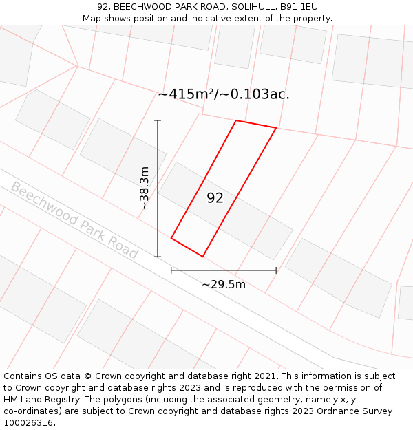 92, BEECHWOOD PARK ROAD, SOLIHULL, B91 1EU: Plot and title map