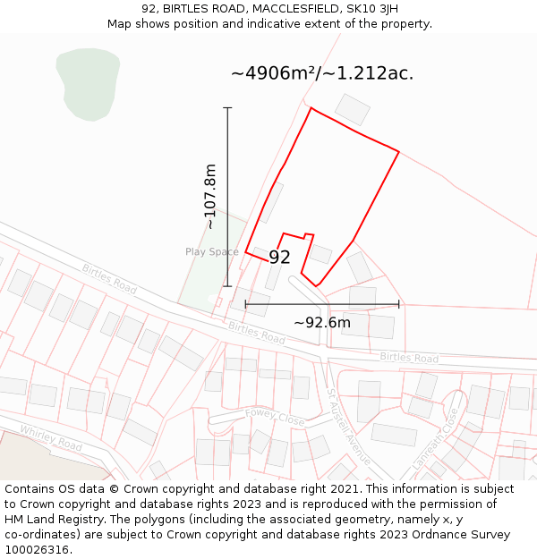 92, BIRTLES ROAD, MACCLESFIELD, SK10 3JH: Plot and title map