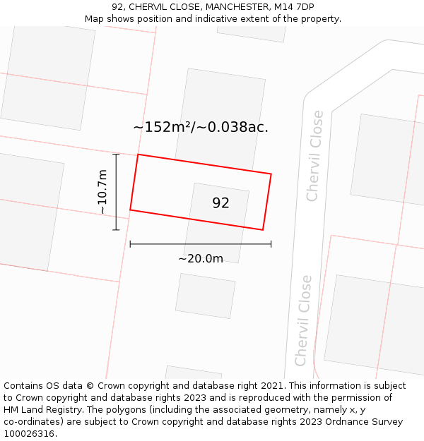 92, CHERVIL CLOSE, MANCHESTER, M14 7DP: Plot and title map