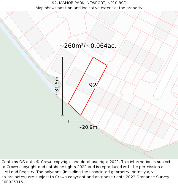 92, MANOR PARK, NEWPORT, NP10 8SD: Plot and title map