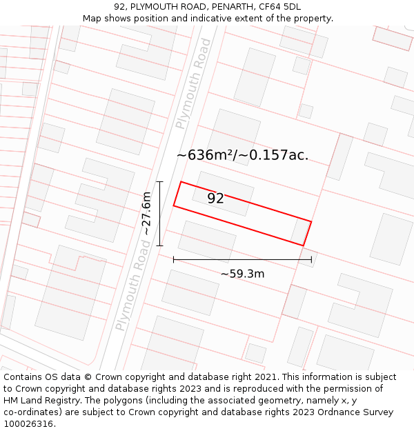 92, PLYMOUTH ROAD, PENARTH, CF64 5DL: Plot and title map