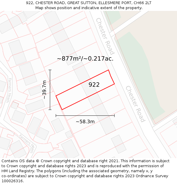 922, CHESTER ROAD, GREAT SUTTON, ELLESMERE PORT, CH66 2LT: Plot and title map