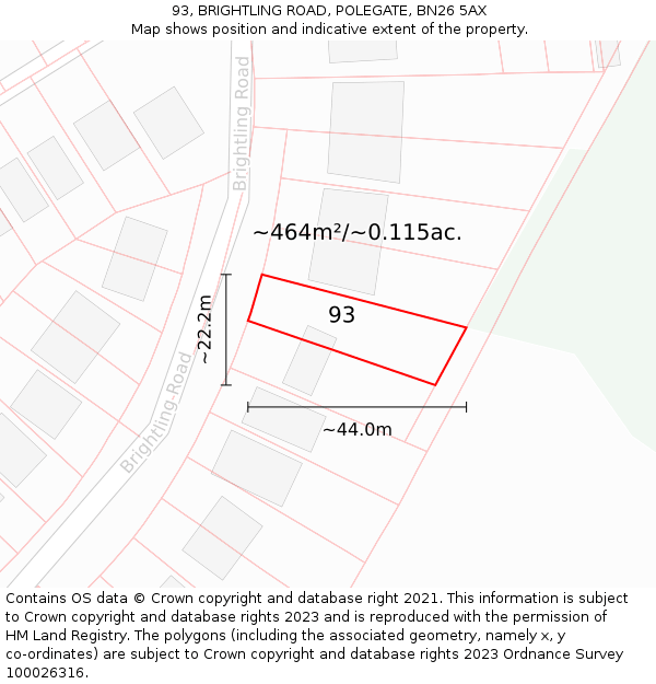 93, BRIGHTLING ROAD, POLEGATE, BN26 5AX: Plot and title map