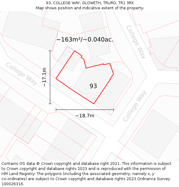 93, COLLEGE WAY, GLOWETH, TRURO, TR1 3RX: Plot and title map