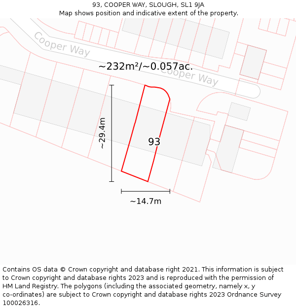 93, COOPER WAY, SLOUGH, SL1 9JA: Plot and title map