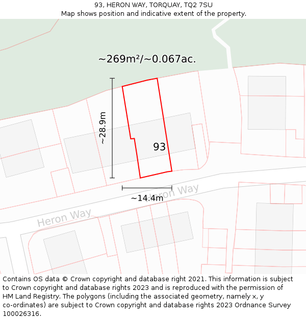 93, HERON WAY, TORQUAY, TQ2 7SU: Plot and title map