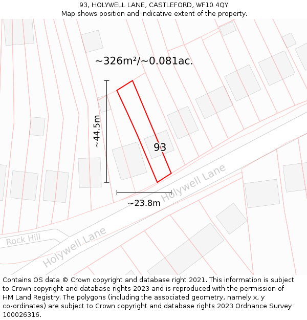 93, HOLYWELL LANE, CASTLEFORD, WF10 4QY: Plot and title map