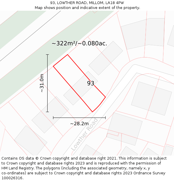 93, LOWTHER ROAD, MILLOM, LA18 4PW: Plot and title map