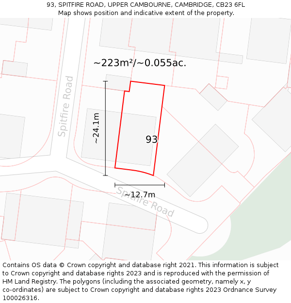 93, SPITFIRE ROAD, UPPER CAMBOURNE, CAMBRIDGE, CB23 6FL: Plot and title map