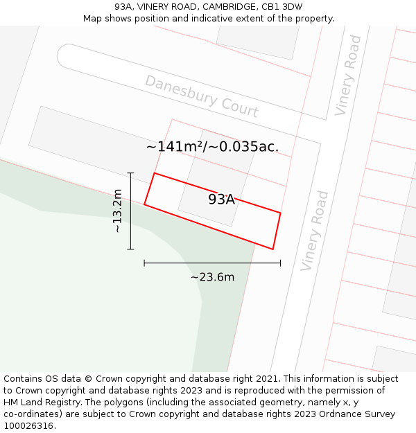 93A, VINERY ROAD, CAMBRIDGE, CB1 3DW: Plot and title map