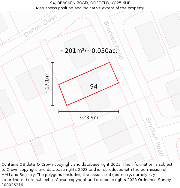 94, BRACKEN ROAD, DRIFFIELD, YO25 6UP: Plot and title map