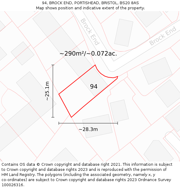 94, BROCK END, PORTISHEAD, BRISTOL, BS20 8AS: Plot and title map
