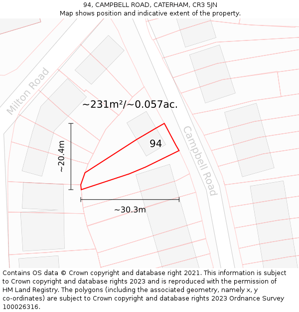 94, CAMPBELL ROAD, CATERHAM, CR3 5JN: Plot and title map