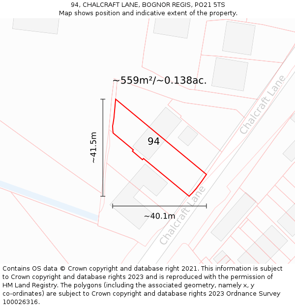 94, CHALCRAFT LANE, BOGNOR REGIS, PO21 5TS: Plot and title map