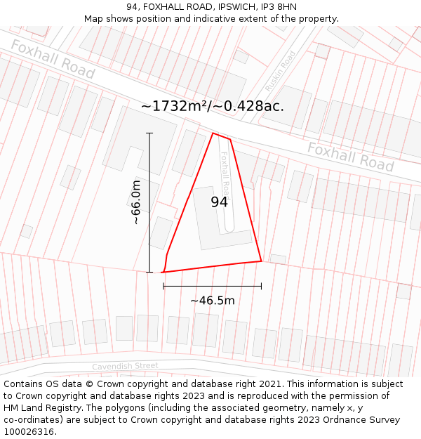 94, FOXHALL ROAD, IPSWICH, IP3 8HN: Plot and title map