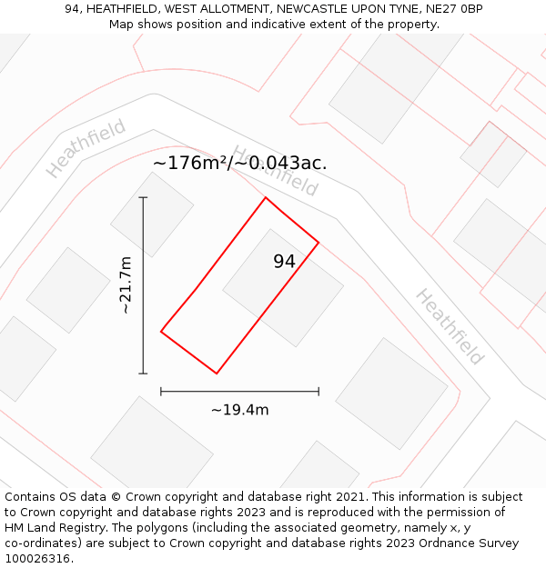 94, HEATHFIELD, WEST ALLOTMENT, NEWCASTLE UPON TYNE, NE27 0BP: Plot and title map