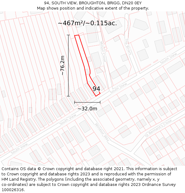 94, SOUTH VIEW, BROUGHTON, BRIGG, DN20 0EY: Plot and title map