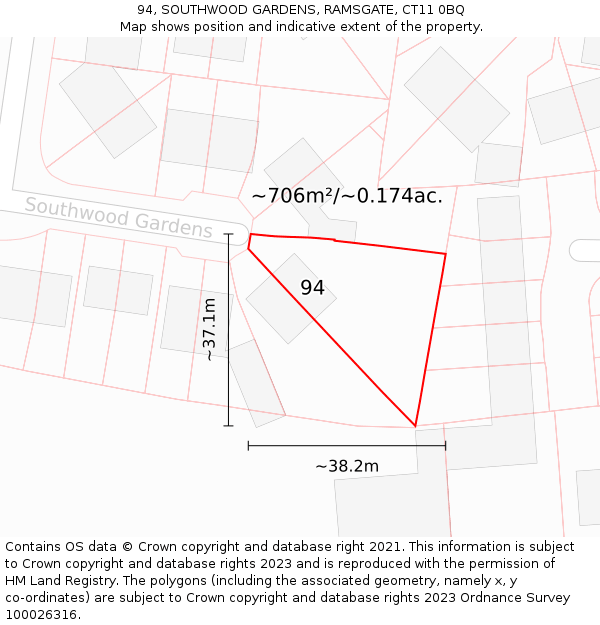 94, SOUTHWOOD GARDENS, RAMSGATE, CT11 0BQ: Plot and title map