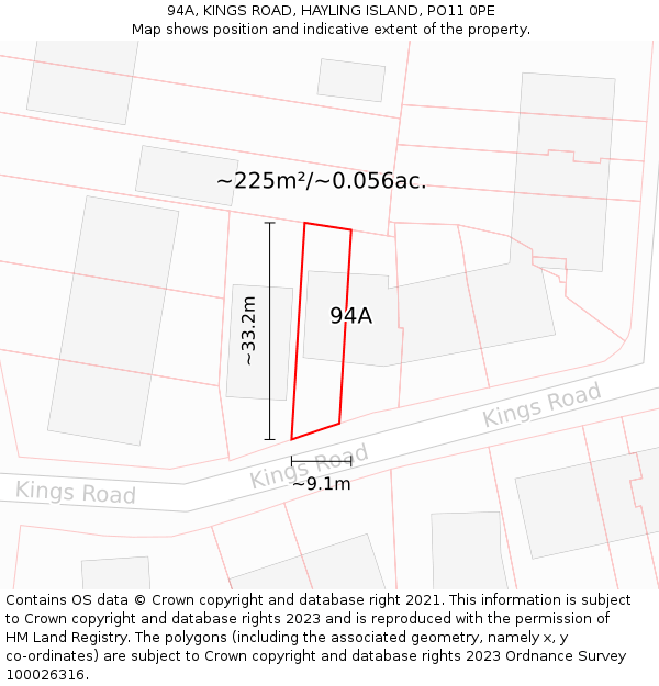 94A, KINGS ROAD, HAYLING ISLAND, PO11 0PE: Plot and title map