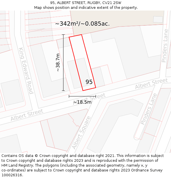 95, ALBERT STREET, RUGBY, CV21 2SW: Plot and title map