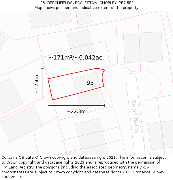 95, BEECHFIELDS, ECCLESTON, CHORLEY, PR7 5RF: Plot and title map