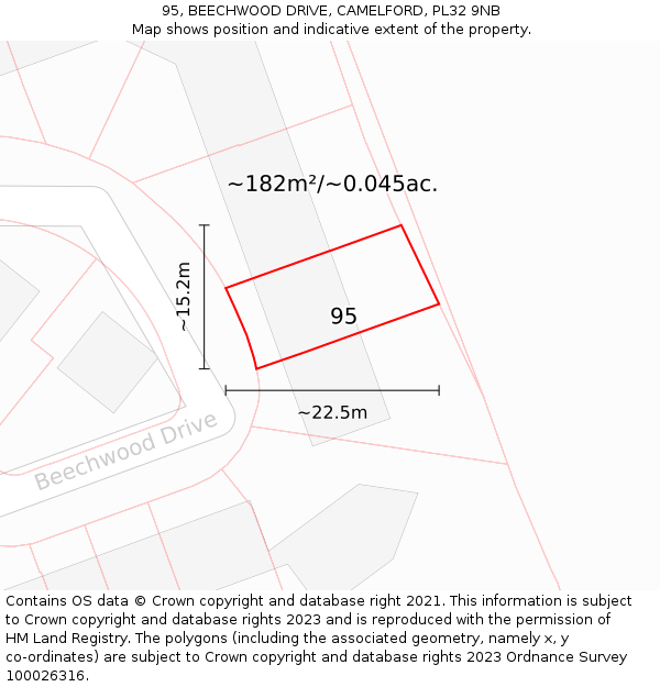 95, BEECHWOOD DRIVE, CAMELFORD, PL32 9NB: Plot and title map