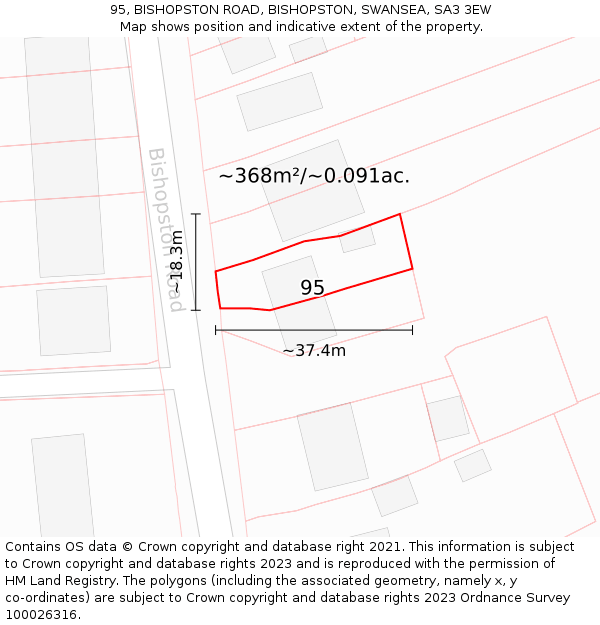 95, BISHOPSTON ROAD, BISHOPSTON, SWANSEA, SA3 3EW: Plot and title map