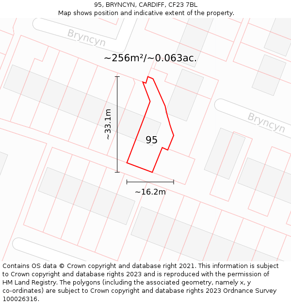 95, BRYNCYN, CARDIFF, CF23 7BL: Plot and title map