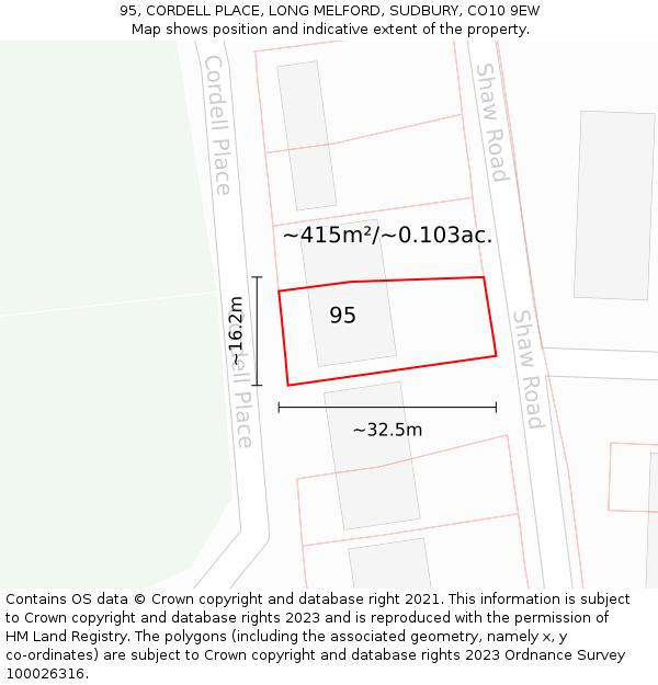 95, CORDELL PLACE, LONG MELFORD, SUDBURY, CO10 9EW: Plot and title map