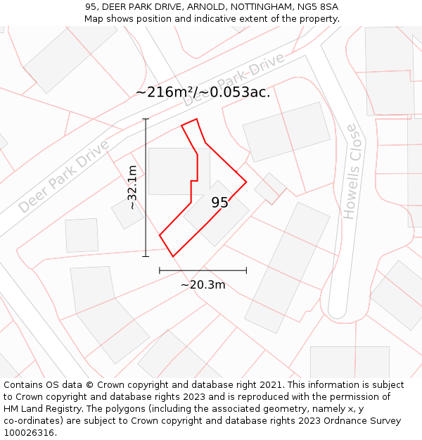 95, DEER PARK DRIVE, ARNOLD, NOTTINGHAM, NG5 8SA: Plot and title map