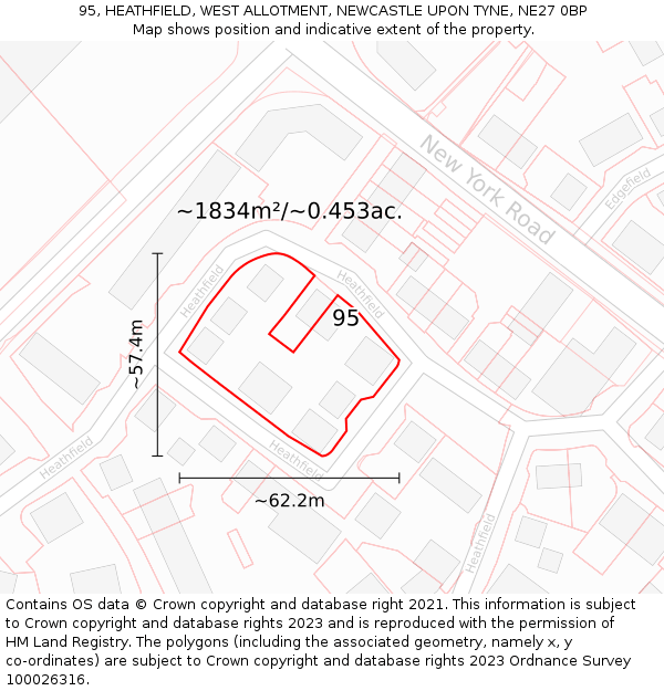 95, HEATHFIELD, WEST ALLOTMENT, NEWCASTLE UPON TYNE, NE27 0BP: Plot and title map