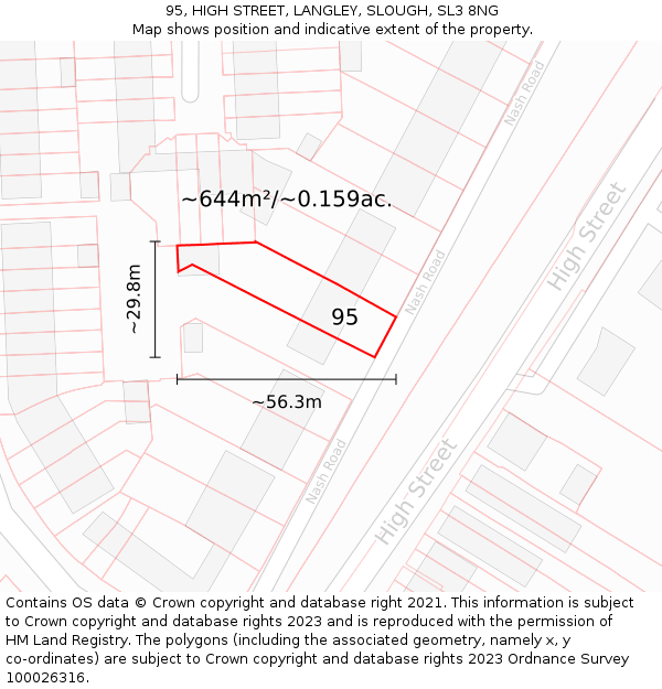 95, HIGH STREET, LANGLEY, SLOUGH, SL3 8NG: Plot and title map