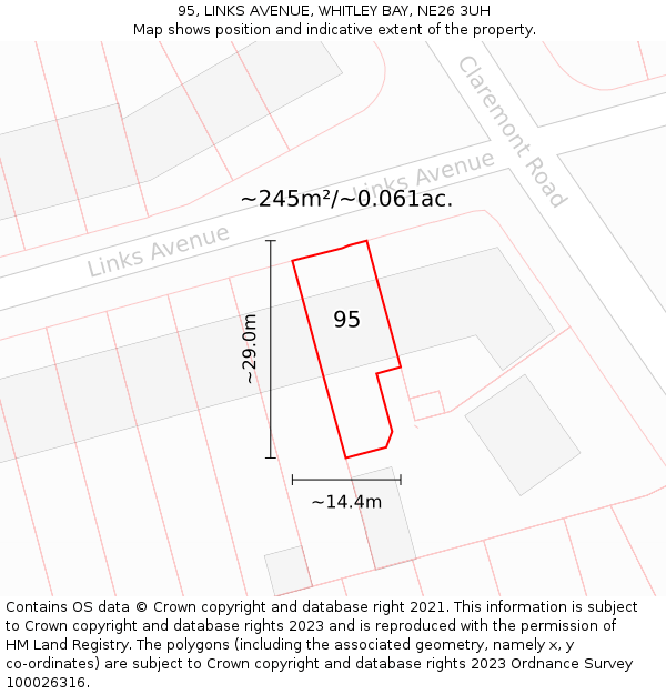 95, LINKS AVENUE, WHITLEY BAY, NE26 3UH: Plot and title map