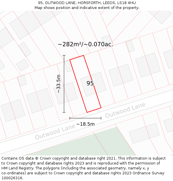 95, OUTWOOD LANE, HORSFORTH, LEEDS, LS18 4HU: Plot and title map