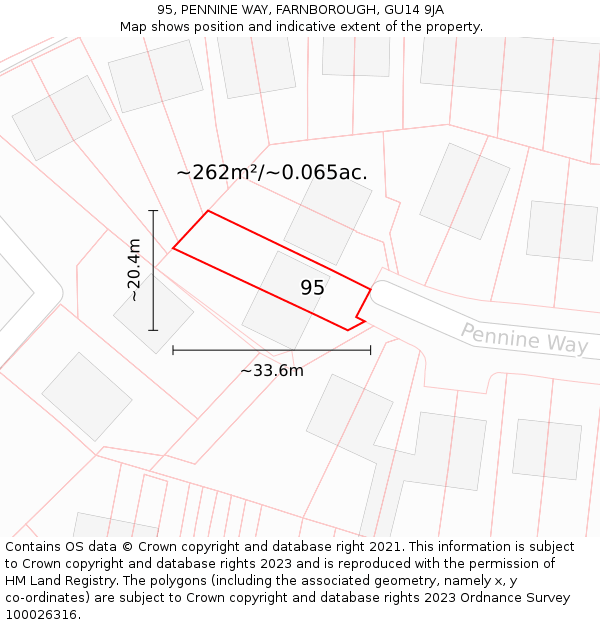 95, PENNINE WAY, FARNBOROUGH, GU14 9JA: Plot and title map