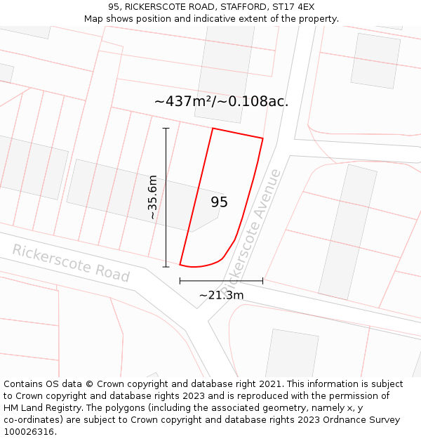 95, RICKERSCOTE ROAD, STAFFORD, ST17 4EX: Plot and title map