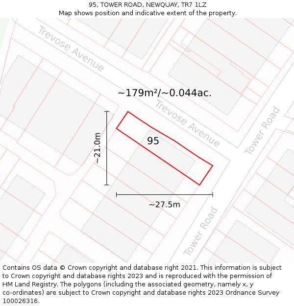 95, TOWER ROAD, NEWQUAY, TR7 1LZ: Plot and title map