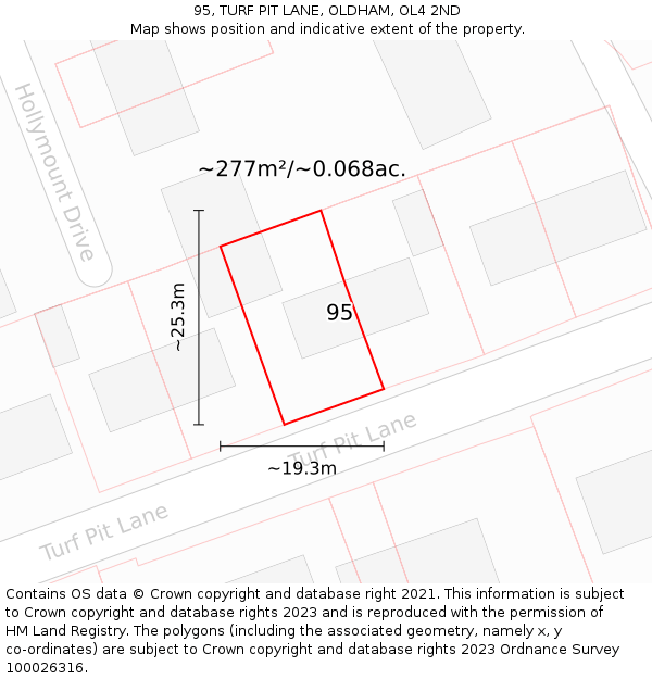 95, TURF PIT LANE, OLDHAM, OL4 2ND: Plot and title map