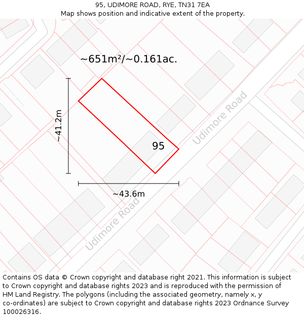 95, UDIMORE ROAD, RYE, TN31 7EA: Plot and title map
