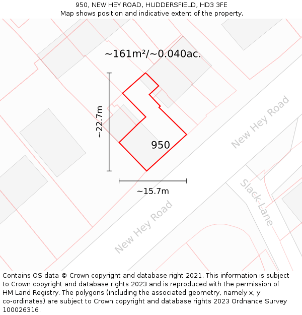 950, NEW HEY ROAD, HUDDERSFIELD, HD3 3FE: Plot and title map