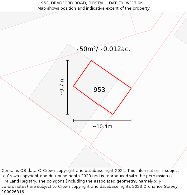 953, BRADFORD ROAD, BIRSTALL, BATLEY, WF17 9NU: Plot and title map