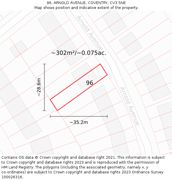 96, ARNOLD AVENUE, COVENTRY, CV3 5NE: Plot and title map