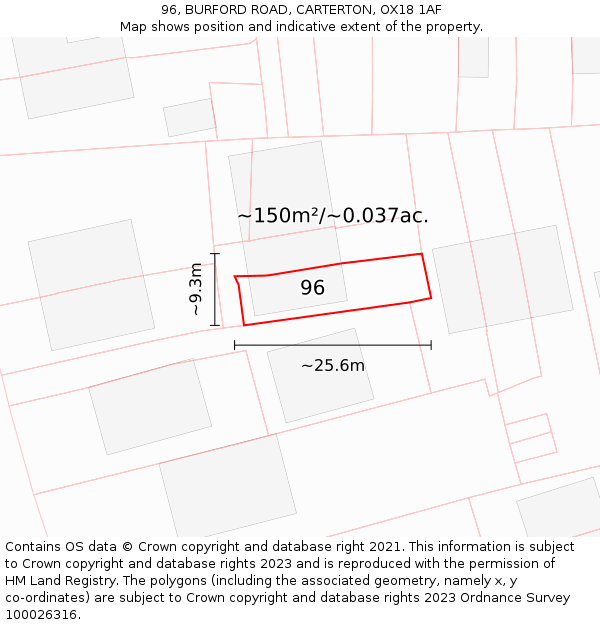 96, BURFORD ROAD, CARTERTON, OX18 1AF: Plot and title map