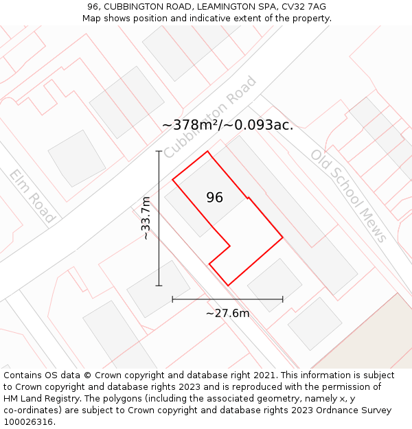 96, CUBBINGTON ROAD, LEAMINGTON SPA, CV32 7AG: Plot and title map