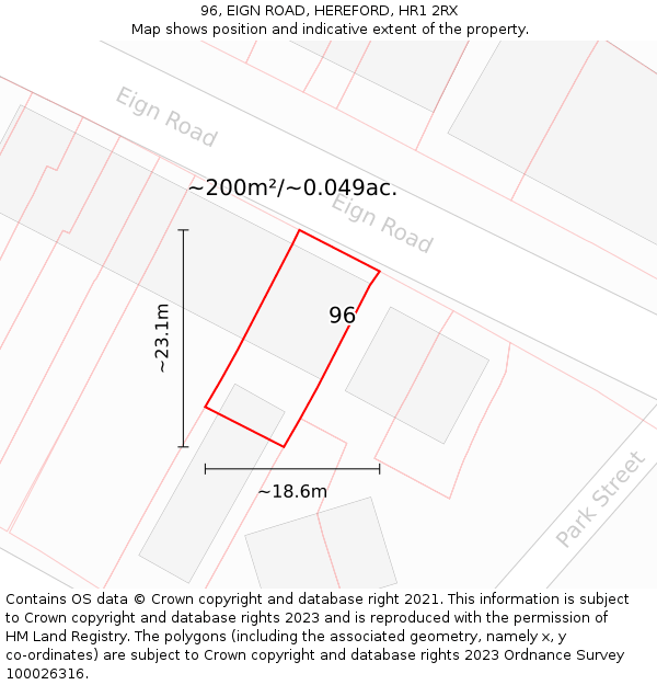 96, EIGN ROAD, HEREFORD, HR1 2RX: Plot and title map