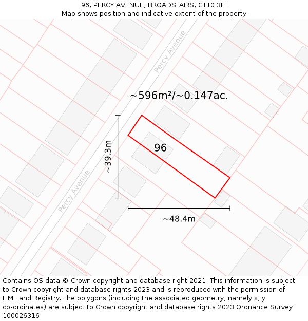 96, PERCY AVENUE, BROADSTAIRS, CT10 3LE: Plot and title map