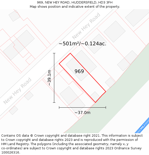 969, NEW HEY ROAD, HUDDERSFIELD, HD3 3FH: Plot and title map